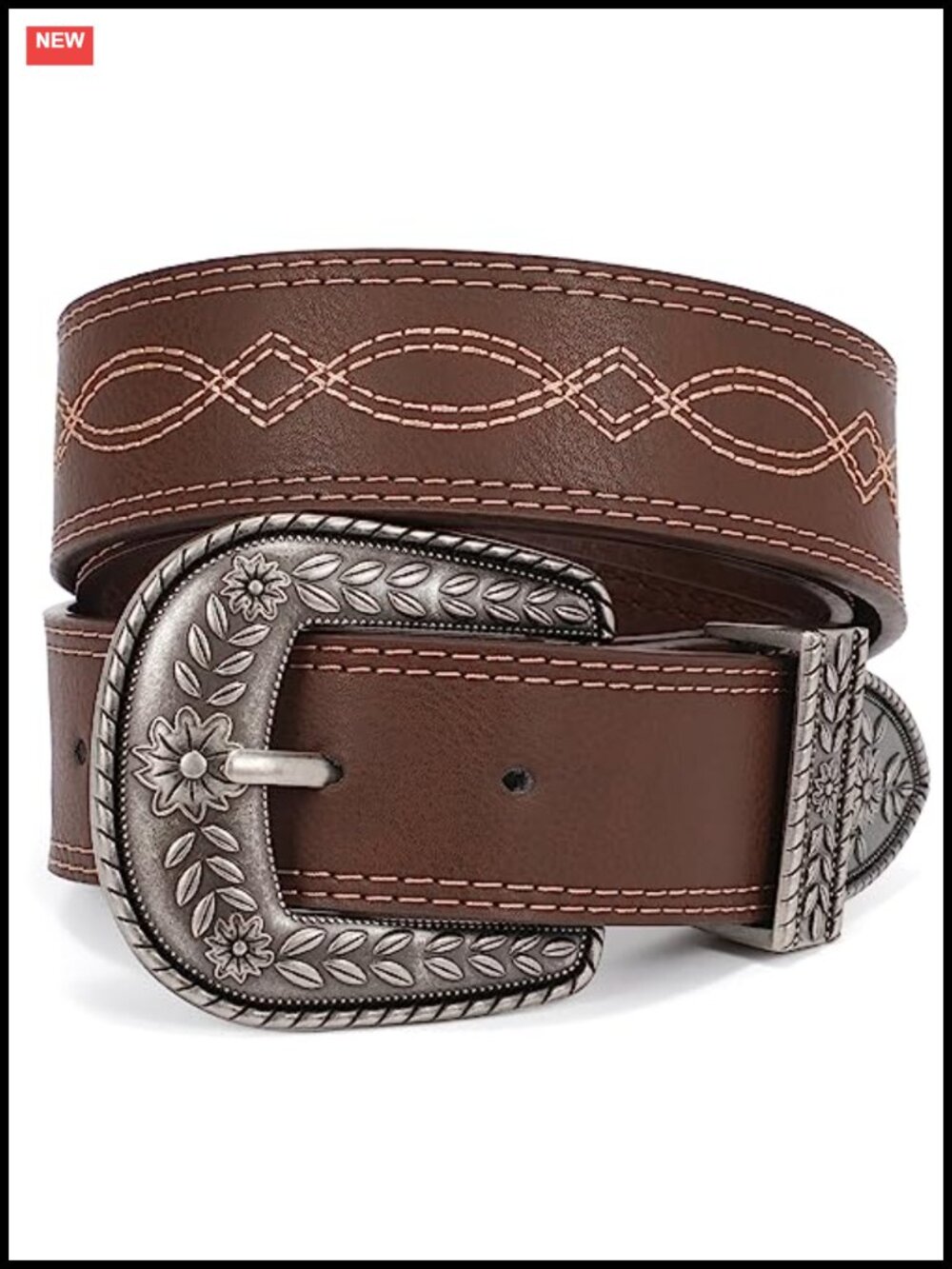 Genuine Leather Vintage Western Belt with Engraved Tooled Design